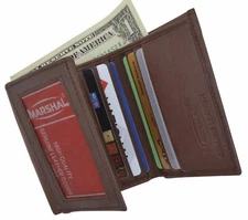 Brown Mens Trifold Soft Leather Wallet Card Holder W/ Double Outside ID Window