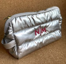 Mark & Graham Lightweight puffer pouch Silver N/M mono Large NEW $59 17