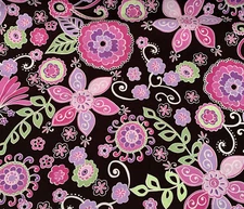 OOP Boho Blossom Fabric By Michael Miller Hot Pink Lavender Green Black 1+ Yards
