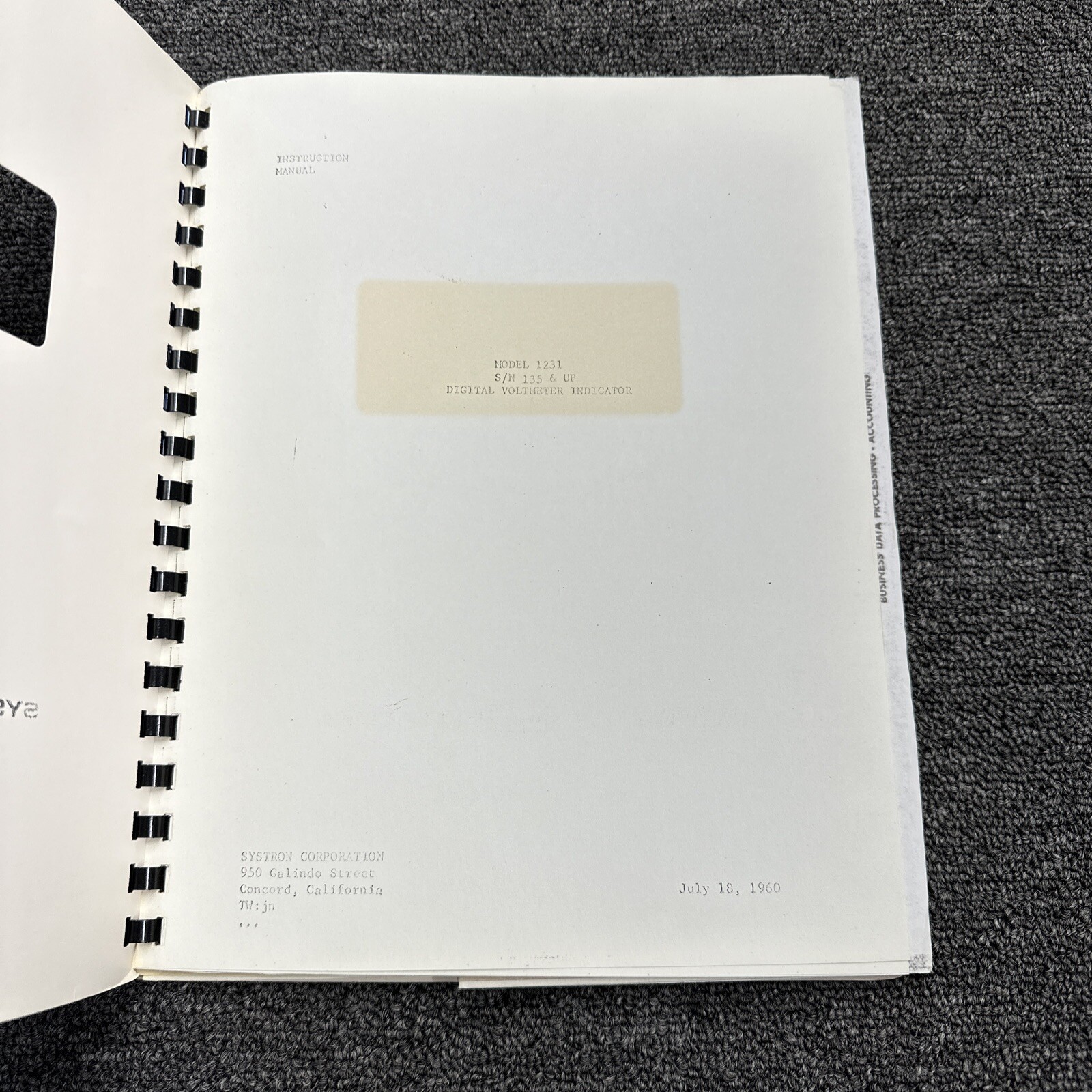 Systron Donner Model 1231 Digital Voltmeter Indicator Instruction Manual 1960