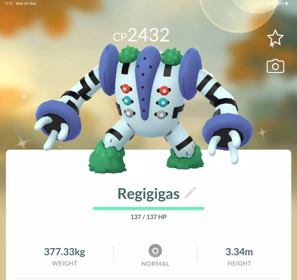 Pokémon Go * Shiny Regigigas * Mini P T C have 80.000 stardust