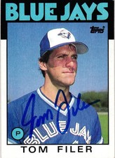 Tom Filer Signed #312 1986 Topps MLB Baseball Card AUTO Blue Jays