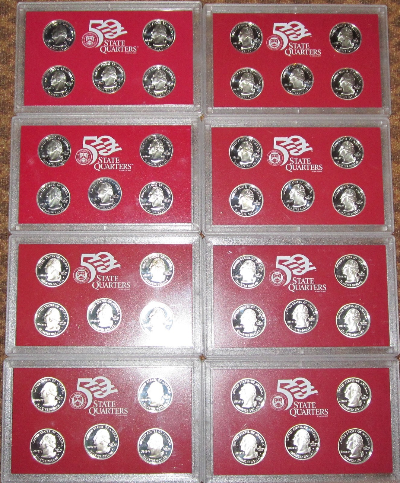 8 US Mint Silver Proof Quarter Set, Sets *No COA/No Box* 10 Face Value