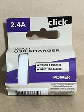 Click 2.4A Wall Dual USB-A Charger Socket