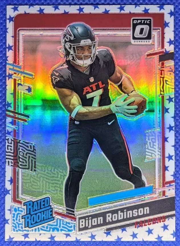 2023 Donruss Optic BIJAN ROBINSON RC #206 Rated Rookie Blue Stars SP Falcons