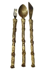 NEW Vintage MCM Buffums’ Gold Tone 5" Bamboo Appetizer Shellfish Set - 5 SETS