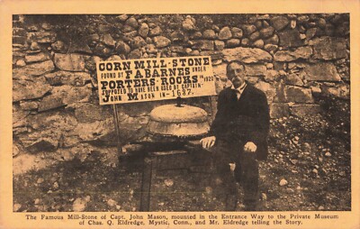 Famous Mill Stone John Mason Museum in Mystic Connecticut c1920 Postcard