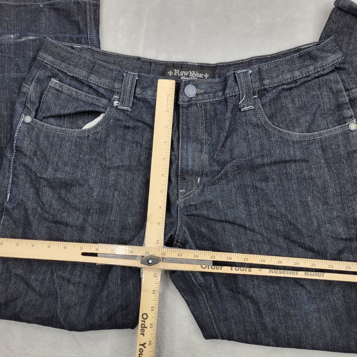 Jean Bleu Brut Homme - Taille 40x32 - Denim Rouge Brodé - Style Baggy Vintage Années 2000 - Occasion Bon état