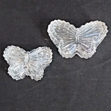 2 Vtg Clear Glass Butterfly Jewelry Trinket Dish Boxes w Lid 3.25 & 4.25" Wide