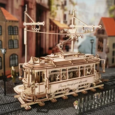 ROKR DIY 3D Wooden Jigsaw Puzzles Classic City Tram Car Mechanical Model Kits