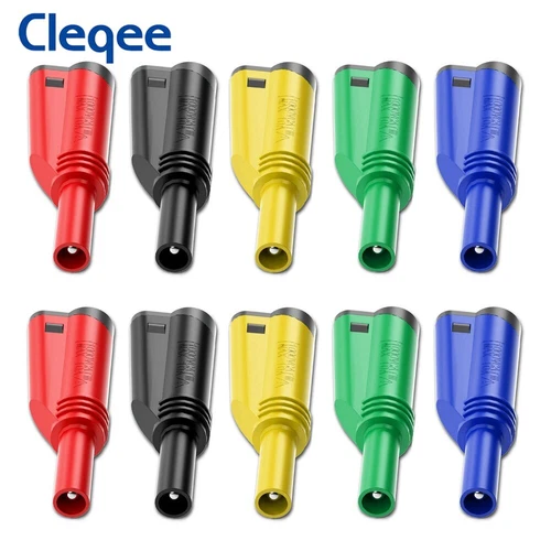 Cleqee 10PCS 4mm Shrouded Fully Insulated Stackable Banana Male Plug Connector