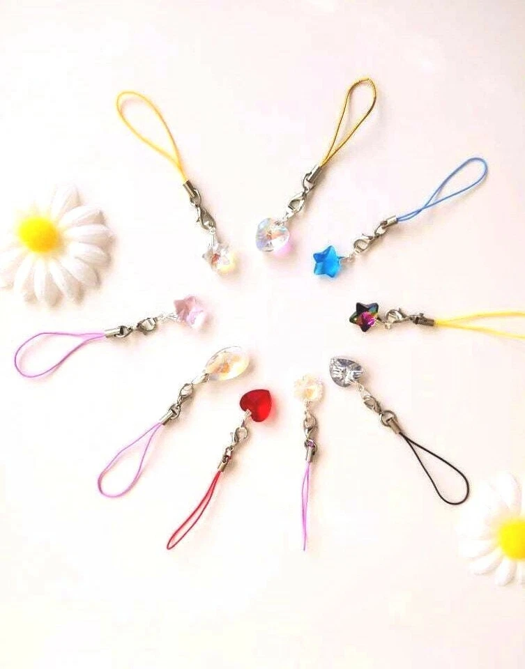 Irridiscente Corazón Estrella Copo de Nieve Flor Cristal AB Color Teléfono Dije Correa Nuevo Foto 2 de 4