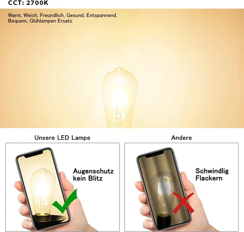 6X-E27 ST64 LED Edison 4W Vintage Retro Lampe Glühlampe Filament Glühbirne Birne - Bild 5 von 6