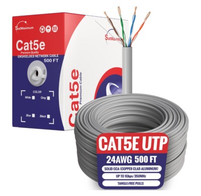500ft CAT5e UTP Ethernet Network Cable 24AWG LAN RJ45 CCA Solid Bulk Wire Gray
