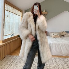 Plus size Women Mid Long Trench Overcoat Faux Fox Raccoon Fur Coat Winter Casual