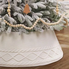 Teeanzo Christmas Tree Collar Skirt,Knitted Cream White Diamond Edge Chunky C...