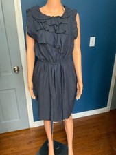 GAP Navy Sleeveless Ruffle Tie-Waist Midi Dress