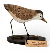 Hand Carved Wood Common Sandpiper Shorebird Sculpture 5" W Tag