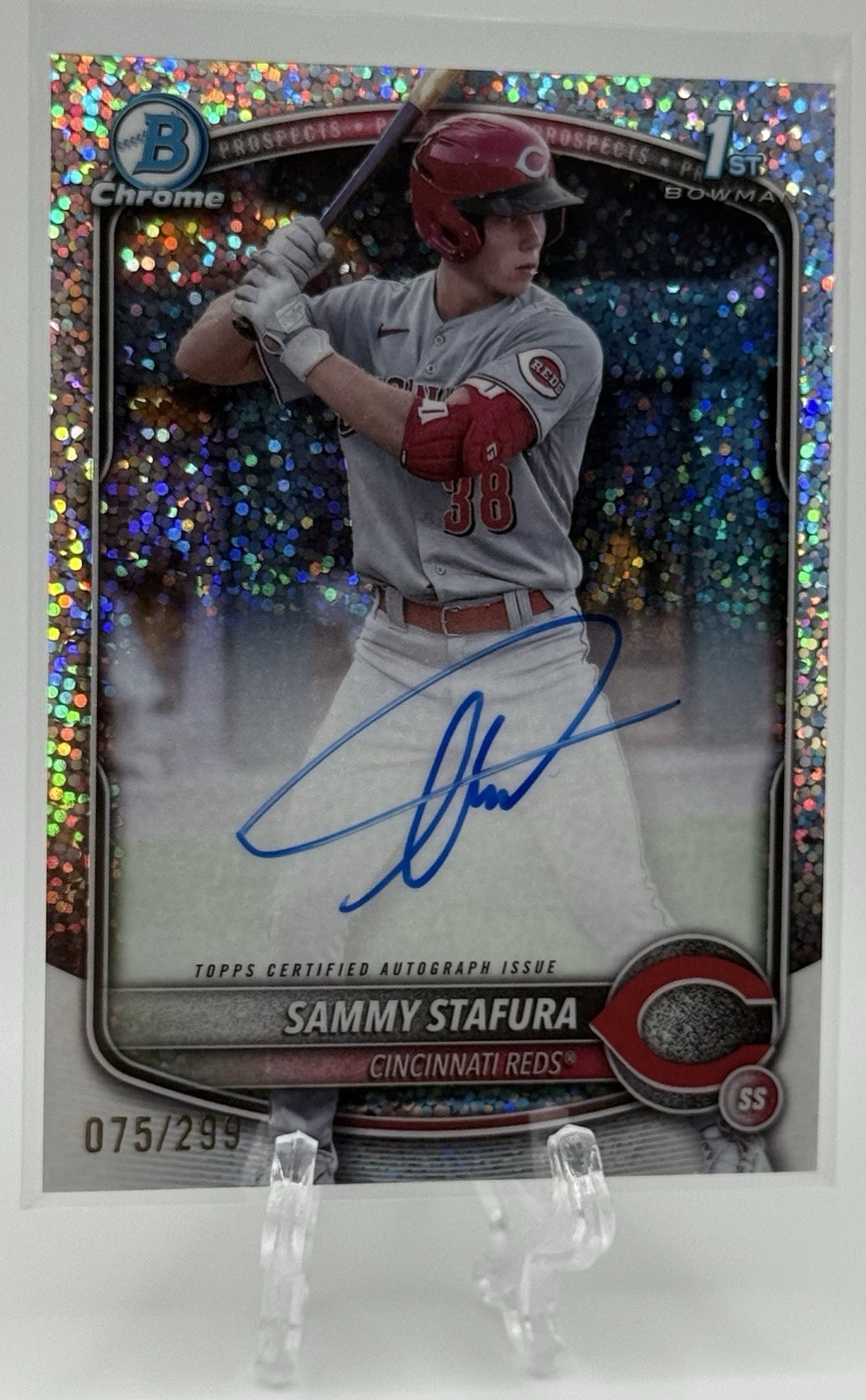 Sammy Stafura 2025 Bowman Chrome 1st Bowman Speckle Refractor Auto /299! Pirates