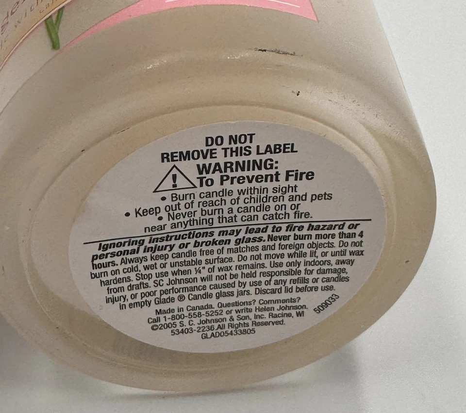 Винтажная ароматическая СВЕЧА 2005 GLADE ANGEL WHISPERS 4 унции с эфирными маслами новая из старых запасов запечатанная - Изображение 4 из 4