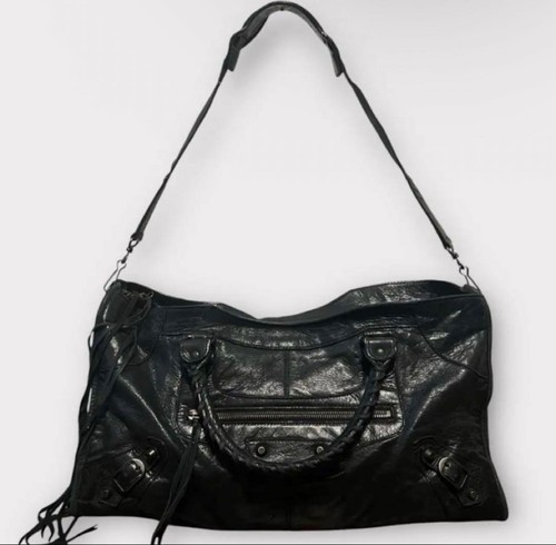 Balenciaga city the part time Black Leather 2Way Handbag Shoulder Bag Auth Y2K