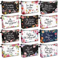 Chunful 12 Pcs Inspirational Christian Gifts Religious Makeup Bags Bulk for W...