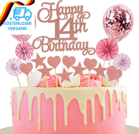Tortendeko 14. Geburtstag Rosegold FüR Junge Und MäDchen - Happy Birthday 14 Gli