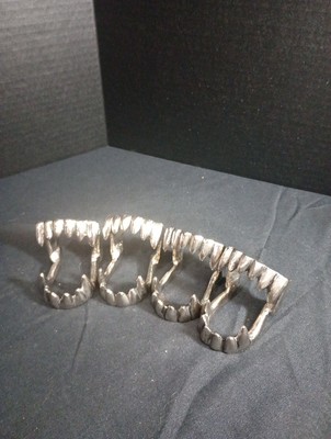 4 Count Cast Aluminum Dracula  Upper And Lower Teeth Halloween Goth