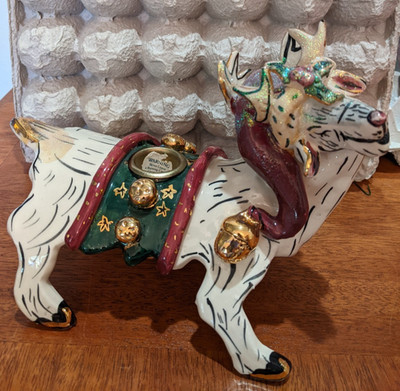 Blue Sky Clayworks 2000 Signed Heather Goldminc Christmas Reindeer Candle Holder