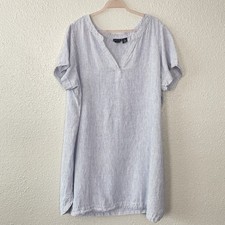 Tahari 100% Linen Seersucker Dress Plus 3X Striped Beach Resort Coastal Nautical