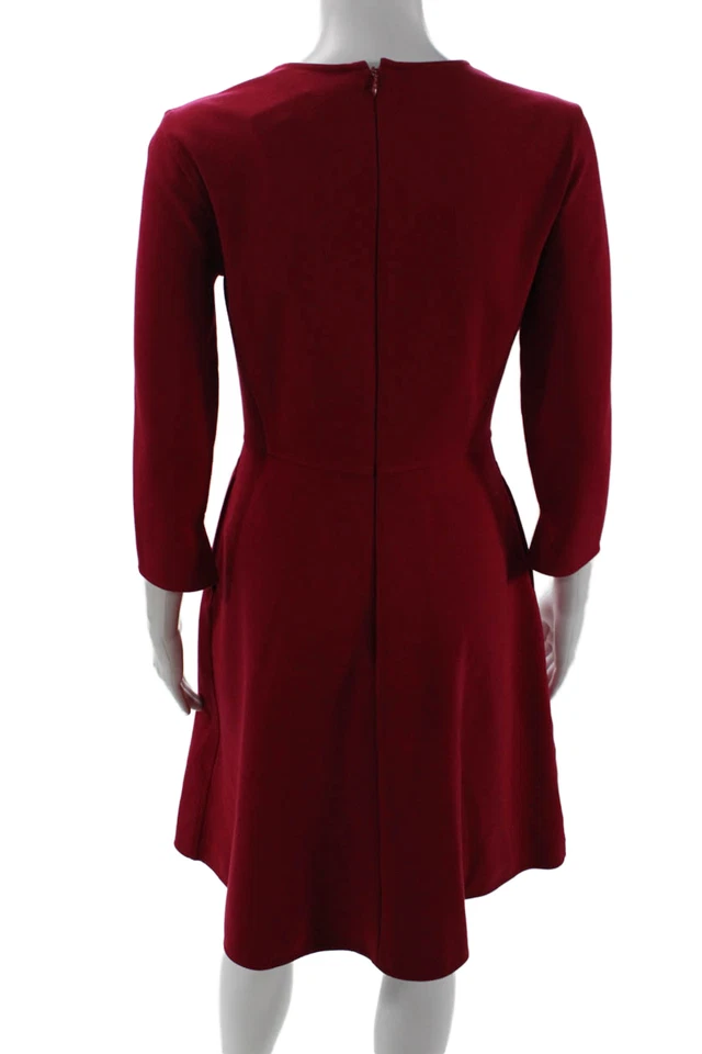 Vestido patinador forrado con cuello redondo manga larga Josie Natori para mujer rojo talla 04 Foto 3 de 4