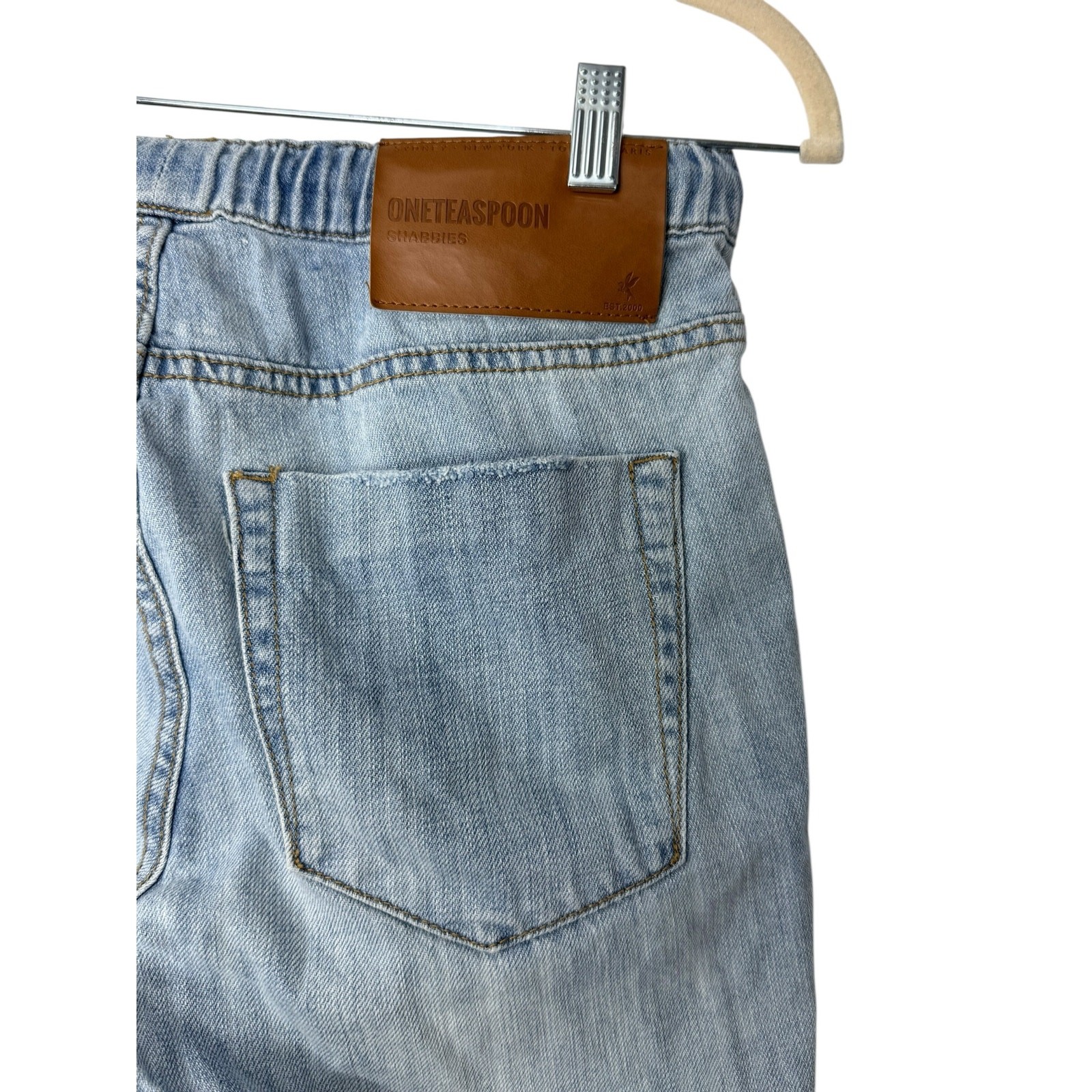 One Teaspoon Shabbies Jeans Womens XS Drawstring Boyfriend Distressed Light Wash