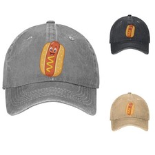 Smiling Hot Dog Baseball Cap Fun Food Dad Hat Adjustable Cotton