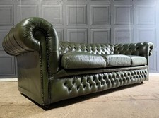 Vintage Antique Style Chesterfield Emerald Green Leather 3 Seater Sofa Couch