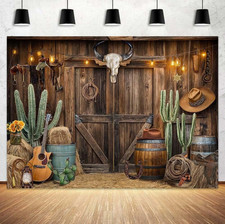 Western Cowboy Wild West Wooden House Barn Door Backdrop Party Photo Background
