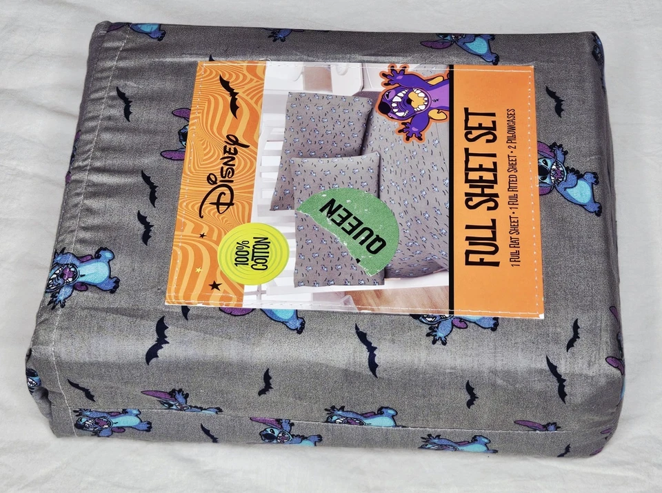 Disney Lilo & Stitch Halloween Bats Full Sheet Set 100% Cotton 4 Piece New - Image 2 of 3
