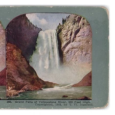 Stereoview of Yellowstone Falls from Point Lookout by Ingersoll - 1903 Litho