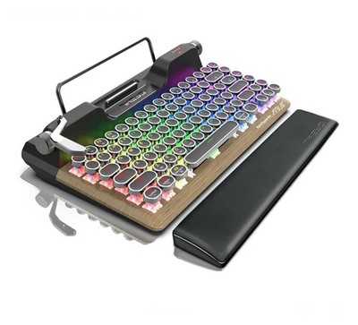7KEYS Retro Typewriter Mechanical Gaming Keyboard, Vintage Style Computer Keyboa