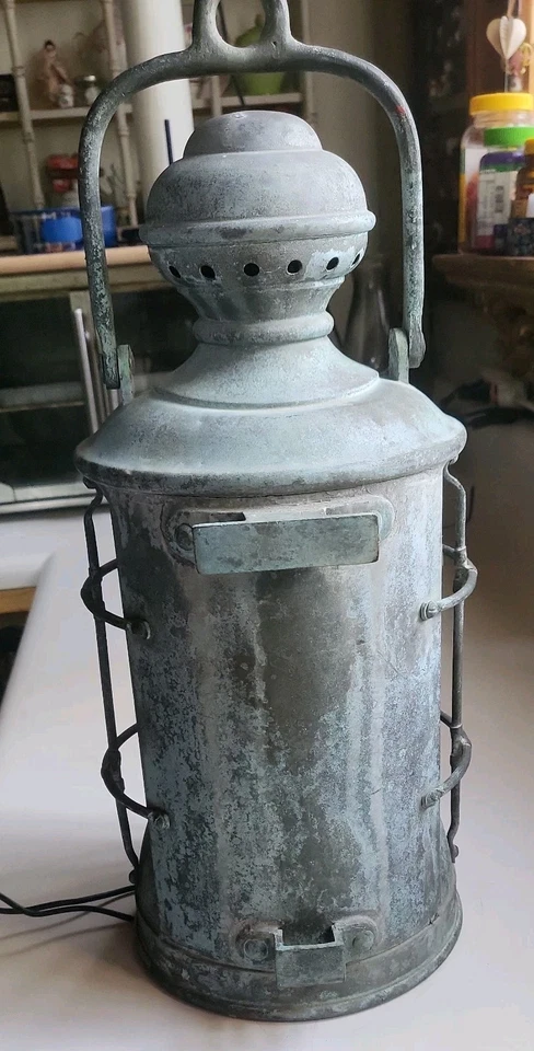 Perkins Marine Lamp Brass Standing Light Lantern c. 1916 Swing Handle - Image 3 of 4