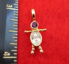 14KT GOLD EP BOY FEBRUARY PURPLE CRYSTAL SMALL BIRTHSTONE KIDS PENDANT CHARM