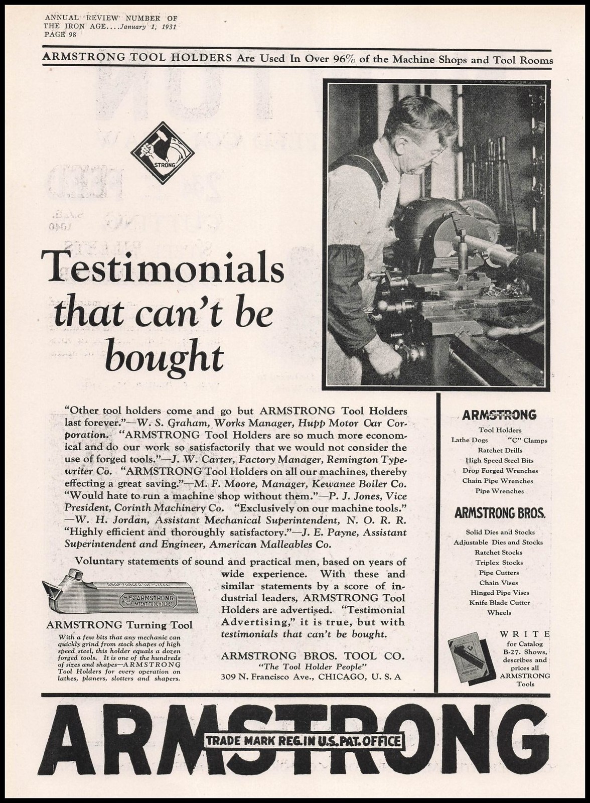 1931 W. S. Graham Manager Happ Motor Corp Photo Armstrong Bros Tool Co. Print Ad