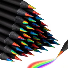 100 Pcs Rainbow Pencils for Kids 7 in 1 Black Wooden Rainbow Multicolor Penci...
