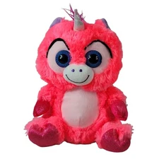 Peek A Boo Valentine Unicorn Plush Pink 10.5" Silver Sitting Purple Mane Hearts