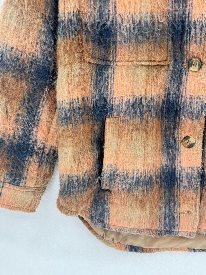 Chaqueta de gran tamaño American Eagle para mujer marrón a cuadros cuello cepillado talla XS Foto 3 de 4