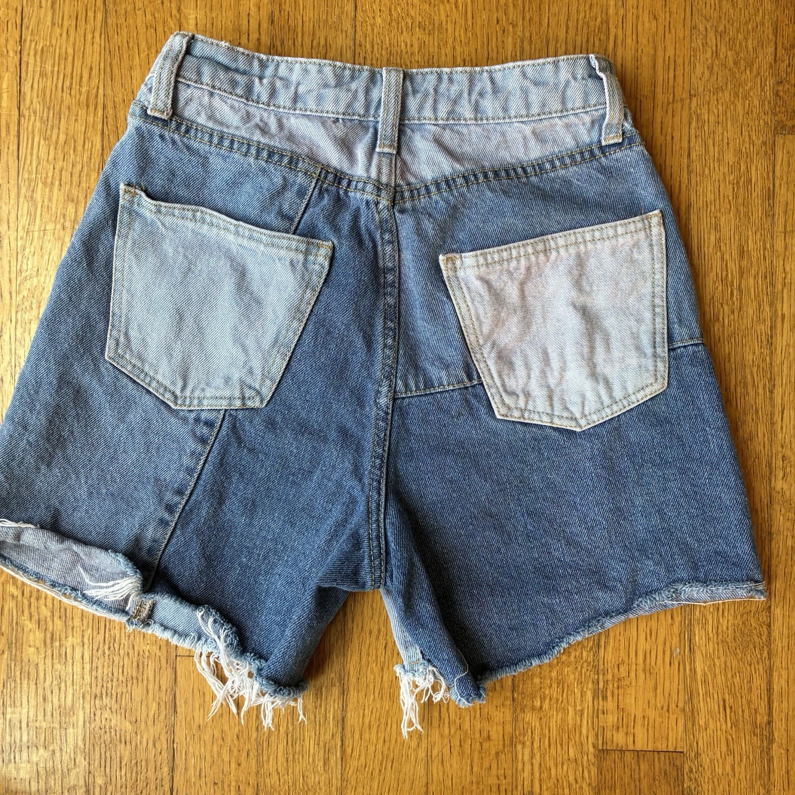 High Rise Patchwork Button Fly Denim Jean Cutoff … - image 8