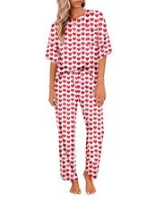 Happy Valentines Day Outfit Womens Pajama Sets Silk Pj Set Short Sleeve Satin...