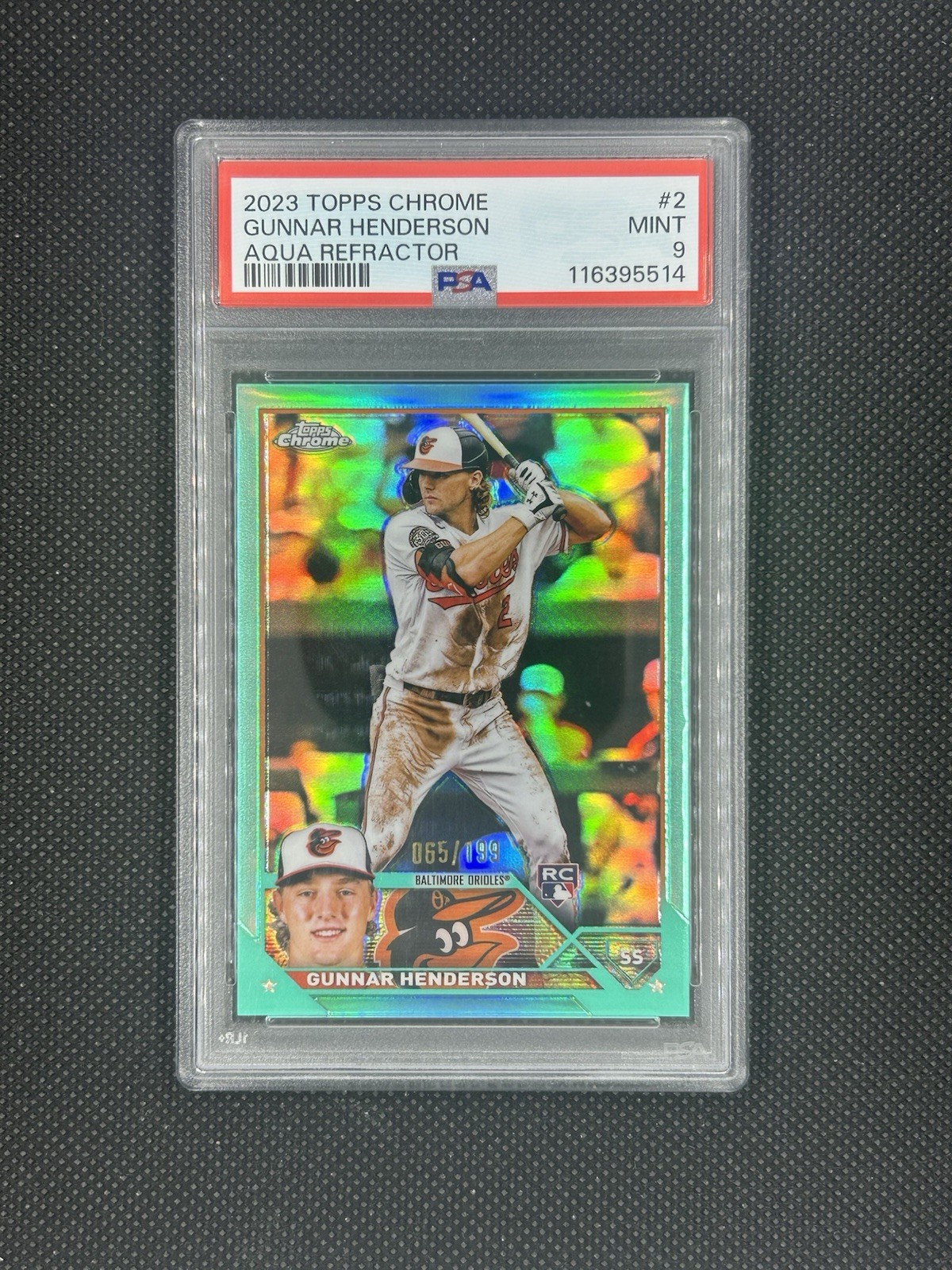 2023 Topps Chrome - Gunnar Henderson #2 Aqua Refractor /199 (RC) PSA 9