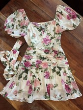 LoveShackFancy Puff Sleeve Ruched V-Neck Mini Dress Size 4