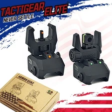 Foldable Iron Sights Flip-up Front and Rear Sight Fiber Optics Dual Aiming Mode#
