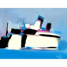 HASCH Victor - Peinture à l'acrylique sur papier "Marine Cannes" 49x64cm - 1986